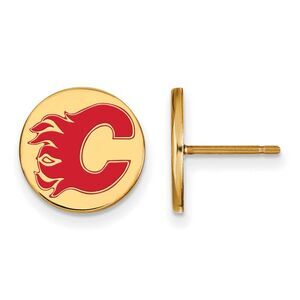 SS 14k Yellow Gold Plated NHL Calgary Flames SM Enamel Post Earrings